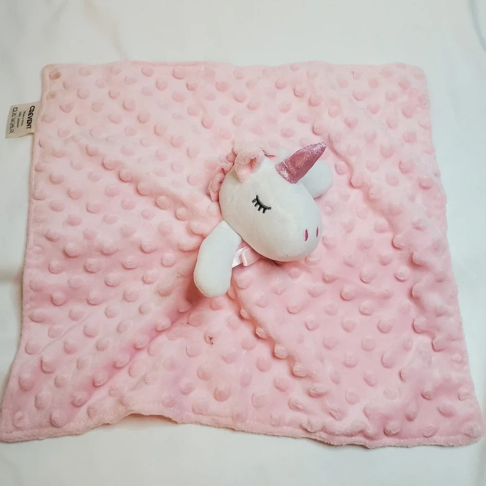 Crevent Pink Unicorn Lovey‎ Security Blanket Plush Minky Dot Baby